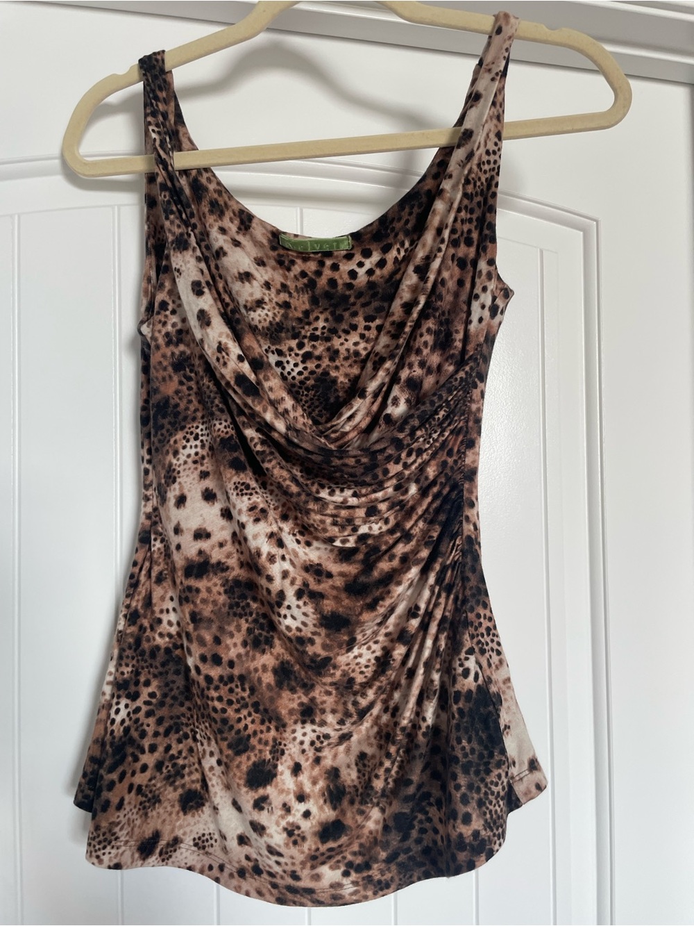 Velvet Brown and Black Animal Print Cowl Neck Tank